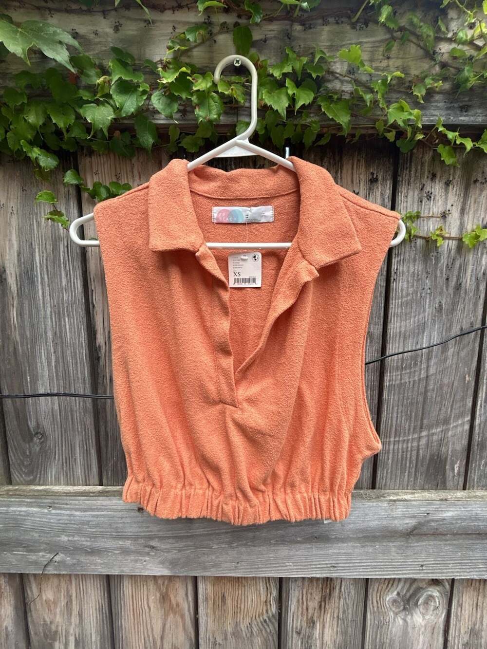 FP Beach Sleeveless Collared Cropped Terry Tank Top